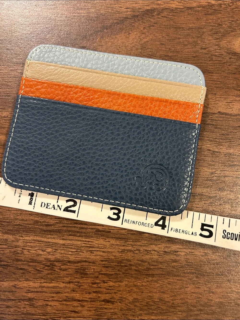 Leather Card Holder Slim Wallet - Navy, Orange, Tan, Light Gray